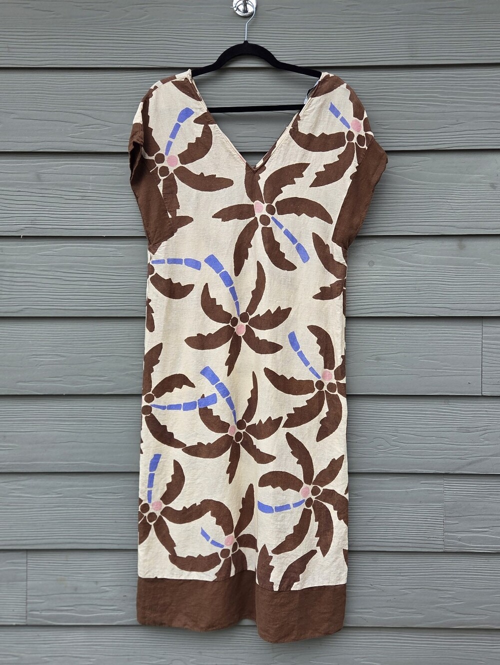 Zara ZW Collection Tropical inspired palm tree print linen blend  tunic dress XS